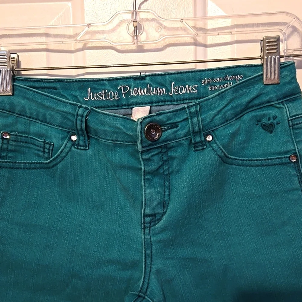Justice Premium, Jeans, Jeggings, Skinny, Green, Sz 14R, Stretch, Cotton